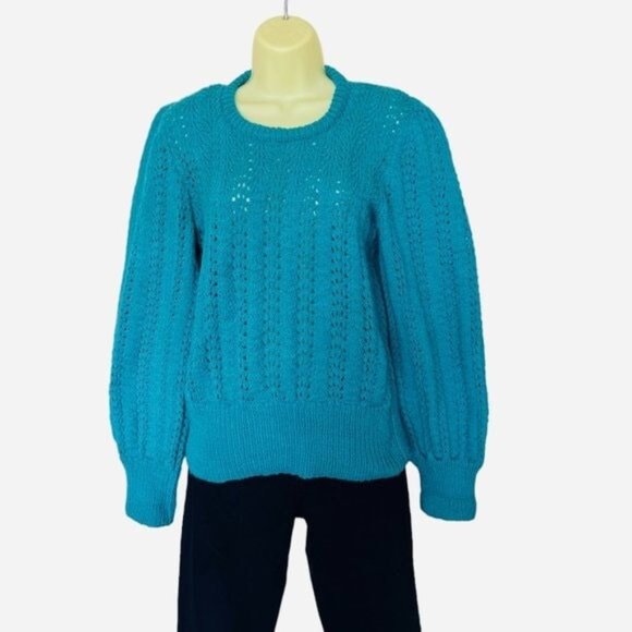 Hand-knit Sweaters - Hand knit green chunky Crew Neck Women's Sweater Size Medium